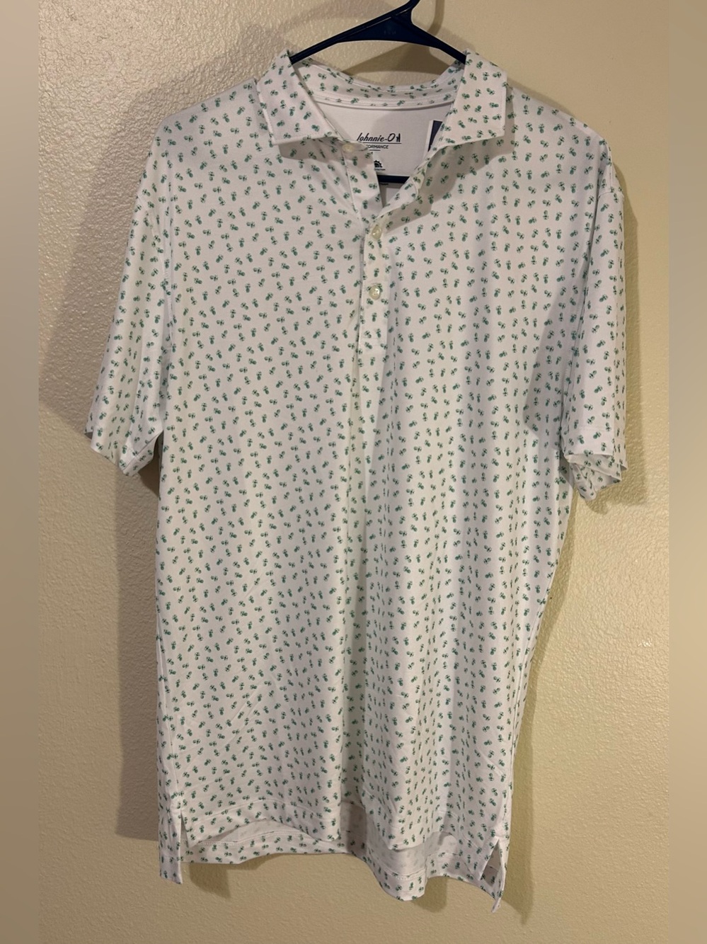 johnnie-O White Featherweight Performance Polo with Tropic (Pineapple) Print Med